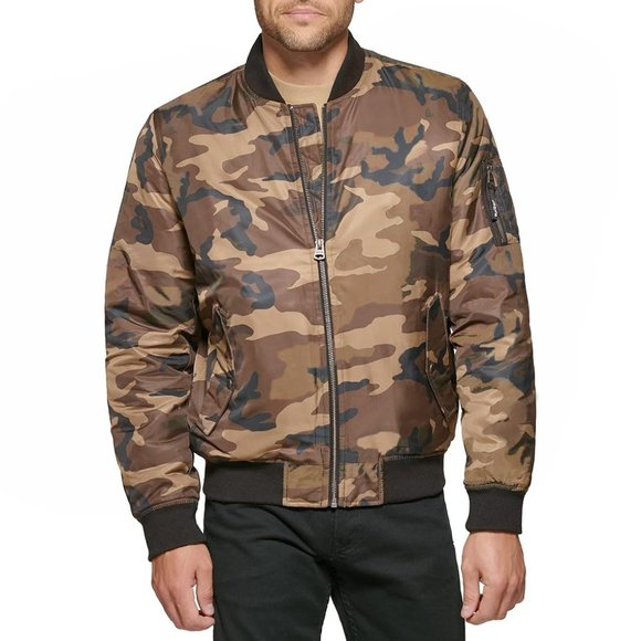 NEW $160 Levi's Camo Flight Bomber Jacket! Sm or M Tan Brown Camo Lighter Weight